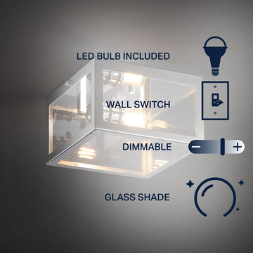 Eleanor 8" Farmhouse Industrial Square Iron/Glass Case LED Flush Mount - JONATHAN Y